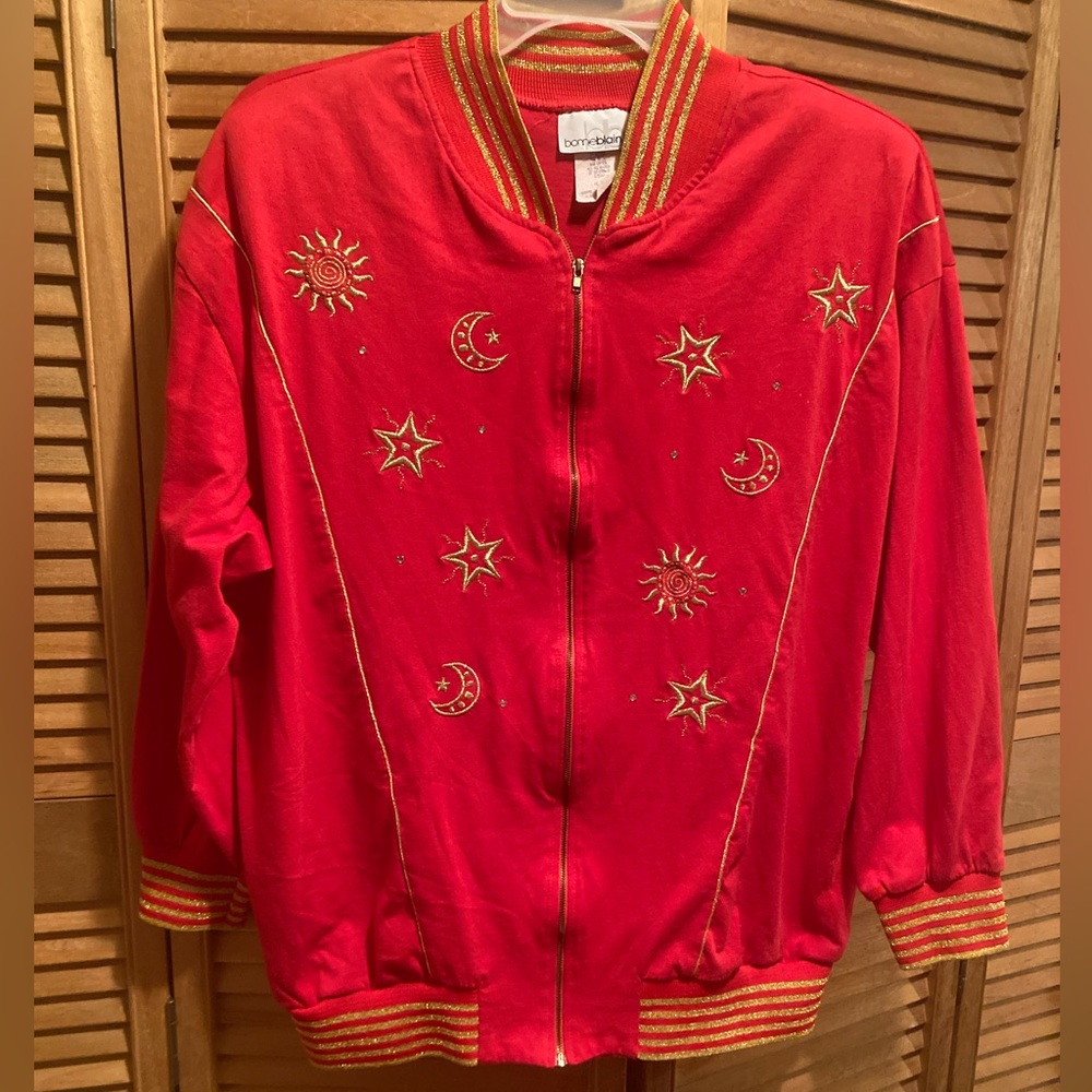 Vintage Bonnie Blain Red & Gold Oversized with Gold Embroidery Bomber Jacket